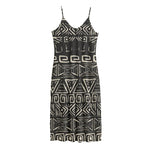 Beige Aztec Pattern Print Jersey Midi Cami Dress
