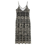 Beige Aztec Pattern Print Jersey Midi Cami Dress