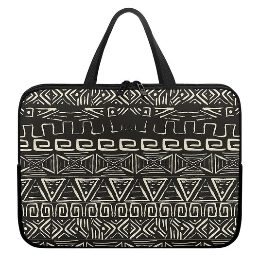 Beige Aztec Pattern Print Laptop Sleeve With Handle