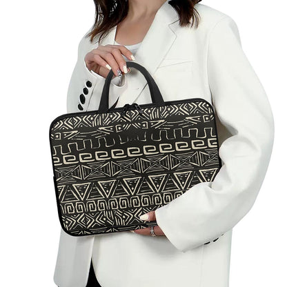 Beige Aztec Pattern Print Laptop Sleeve With Handle