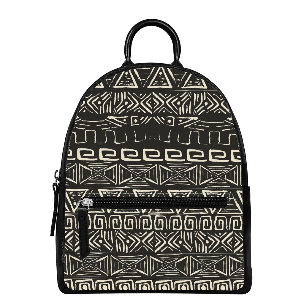 Beige Aztec Pattern Print Leather Backpack