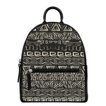 Beige Aztec Pattern Print Leather Backpack