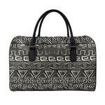 Beige Aztec Pattern Print Leather Duffle Bag