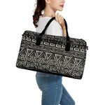 Beige Aztec Pattern Print Leather Duffle Bag