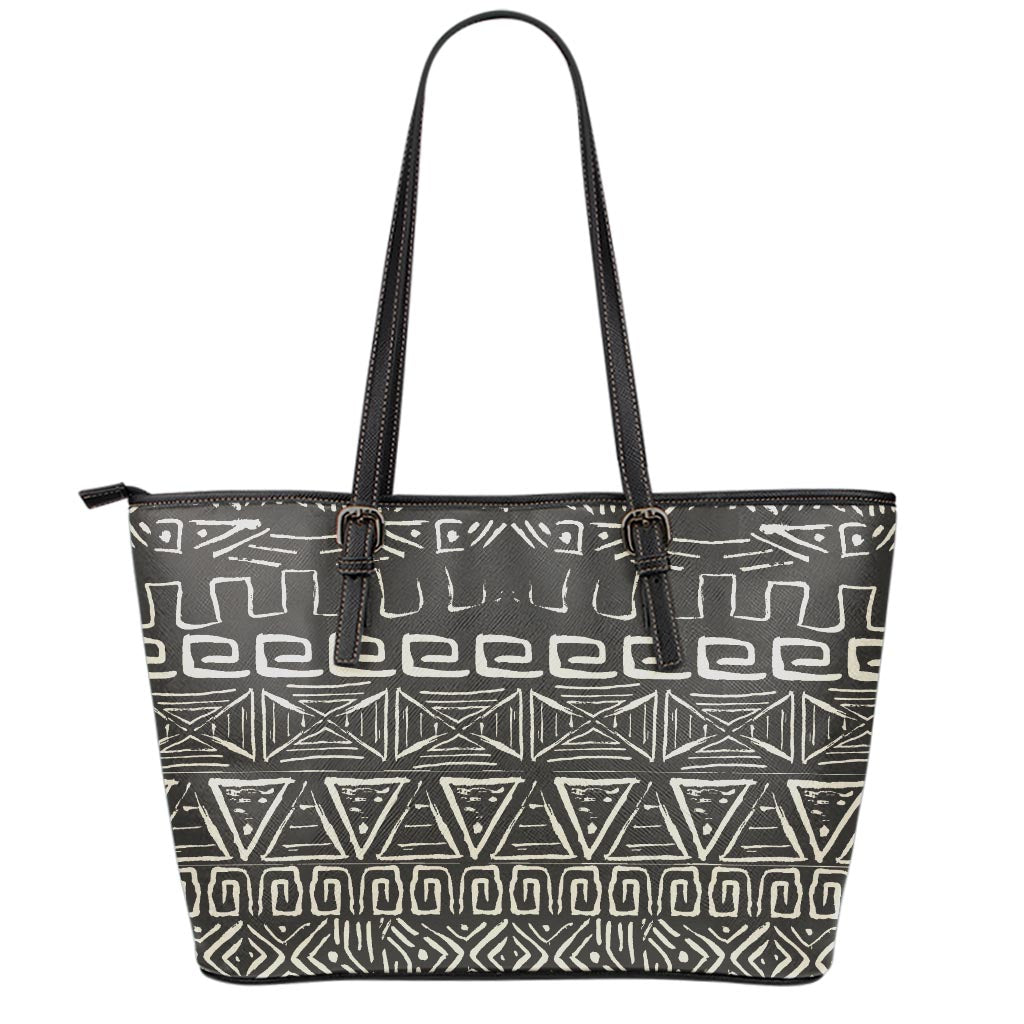Beige Aztec Pattern Print Leather Tote Bag