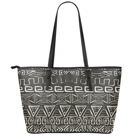 Beige Aztec Pattern Print Leather Tote Bag