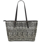 Beige Aztec Pattern Print Leather Tote Bag