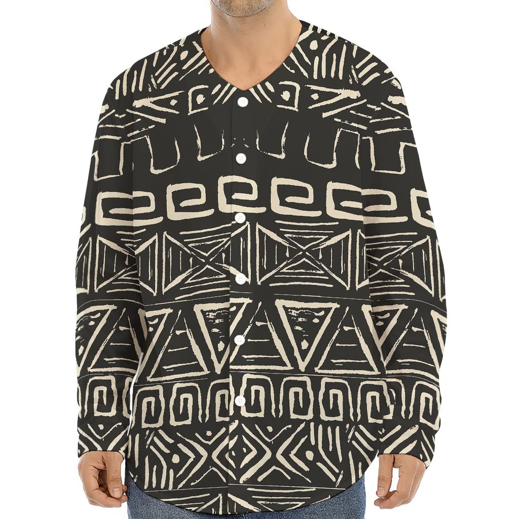 Beige Aztec Pattern Print Long Sleeve Baseball Jersey