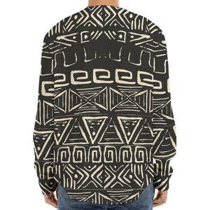 Beige Aztec Pattern Print Long Sleeve Baseball Jersey