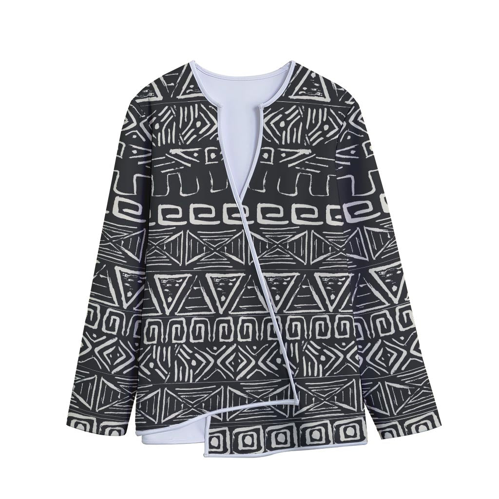 Beige Aztec Pattern Print Long Sleeve Short Coat