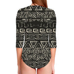 Beige Aztec Pattern Print Long Sleeve Swimsuit