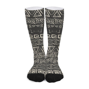 Beige Aztec Pattern Print Long Socks