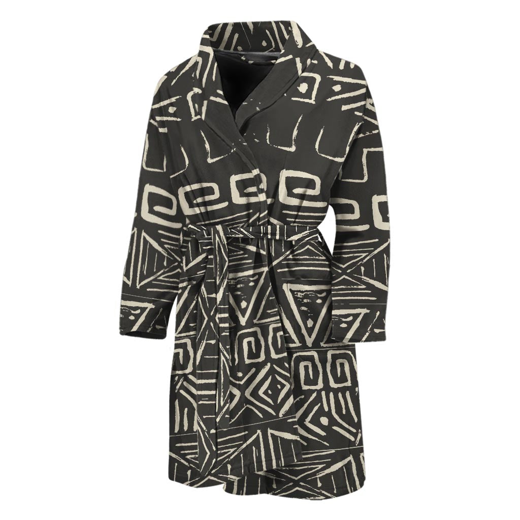 Beige Aztec Pattern Print Men's Bathrobe
