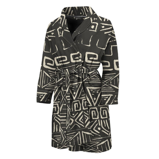 Beige Aztec Pattern Print Men's Bathrobe