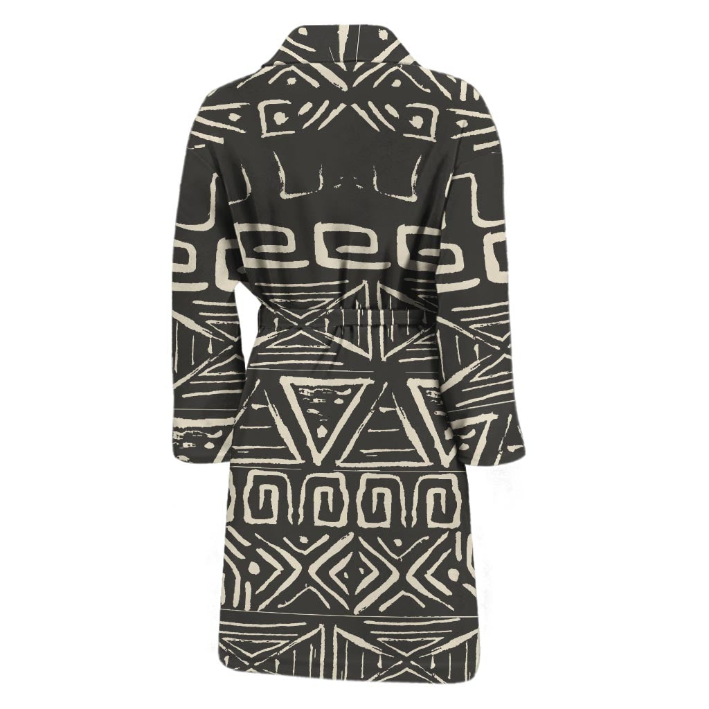 Beige Aztec Pattern Print Men's Bathrobe