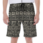 Beige Aztec Pattern Print Men's Beach Shorts