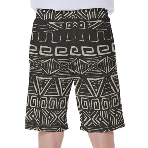 Beige Aztec Pattern Print Men's Beach Shorts