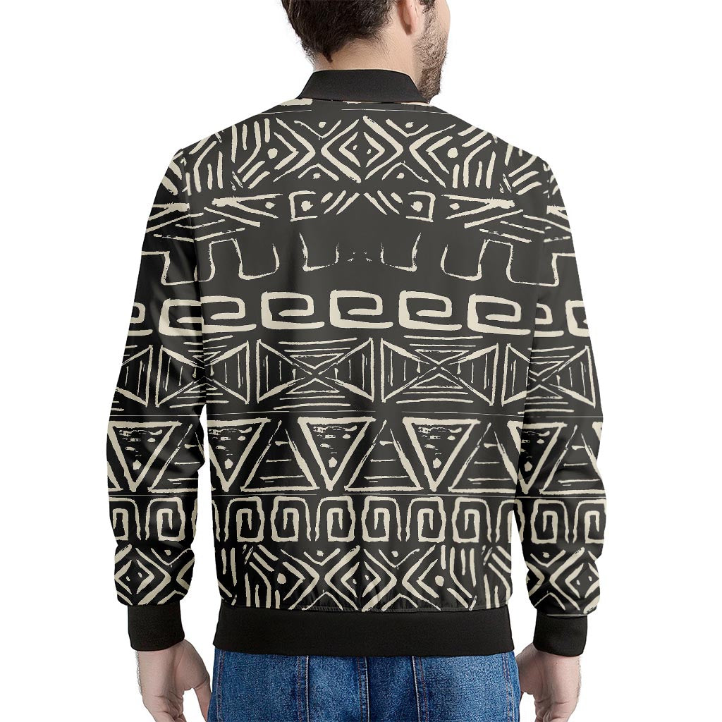 Beige Aztec Pattern Print Men's Bomber Jacket