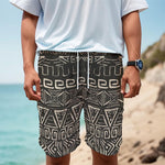 Beige Aztec Pattern Print Men's Cargo Shorts