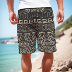 Beige Aztec Pattern Print Men's Cargo Shorts