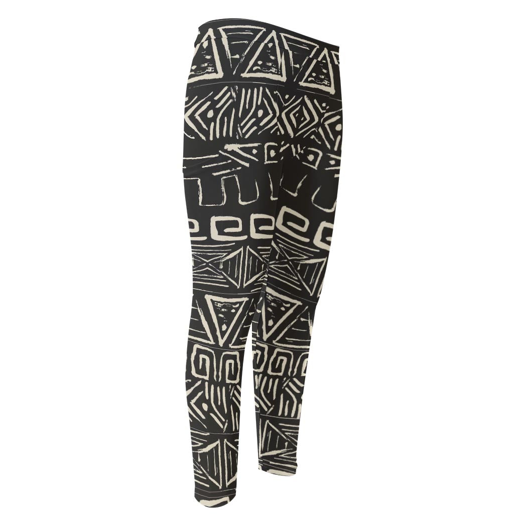 Beige Aztec Pattern Print Men's Compression Pants