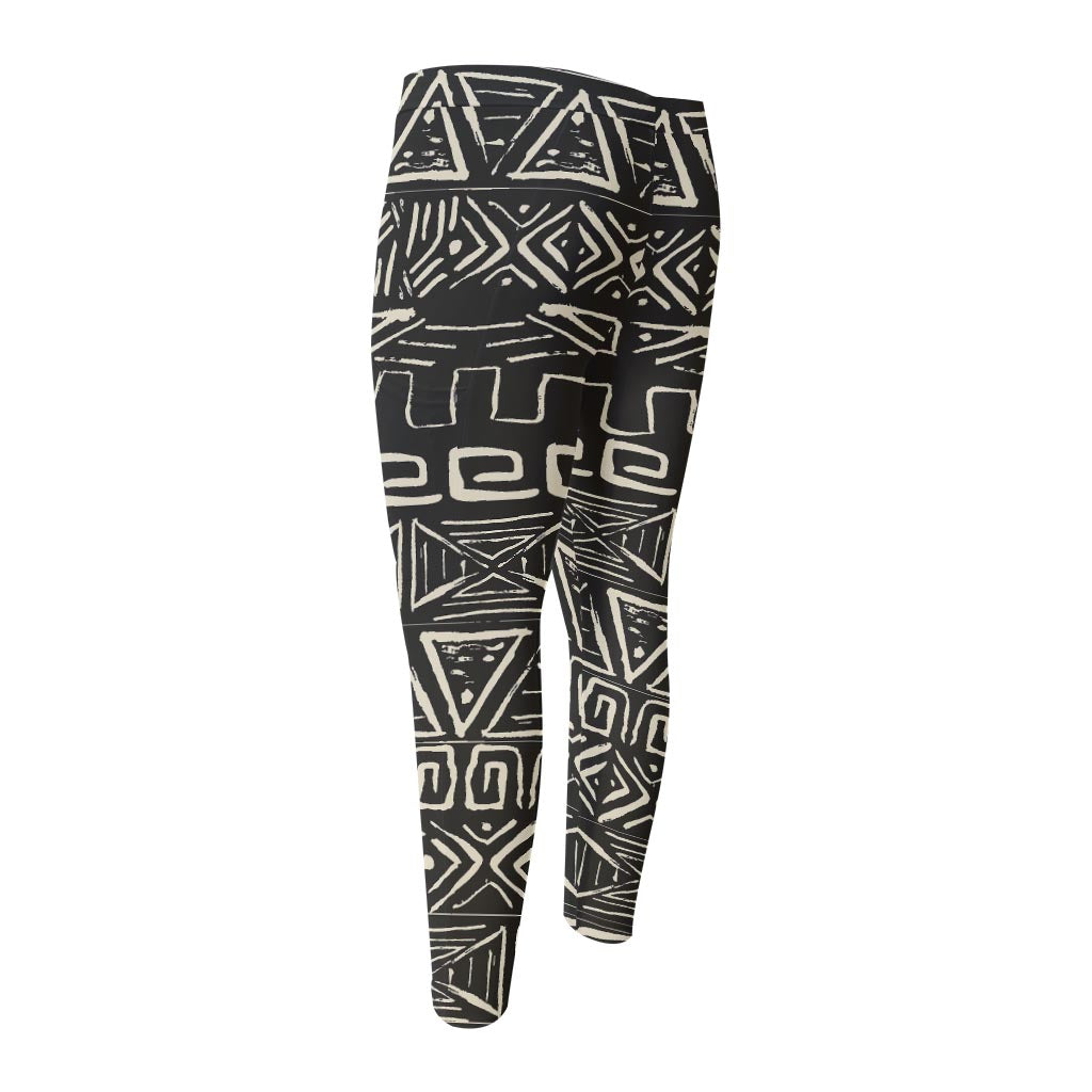 Beige Aztec Pattern Print Men's Compression Pants