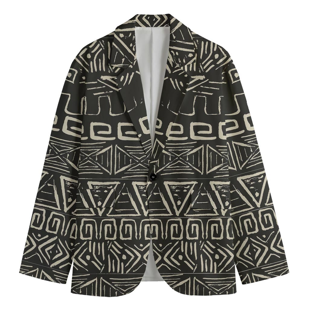 Beige Aztec Pattern Print Men's Cotton Blazer