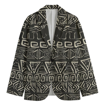 Beige Aztec Pattern Print Men's Cotton Blazer