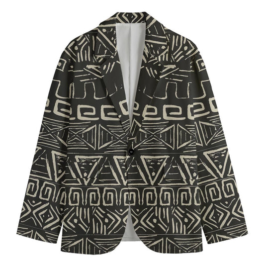 Beige Aztec Pattern Print Men's Cotton Blazer