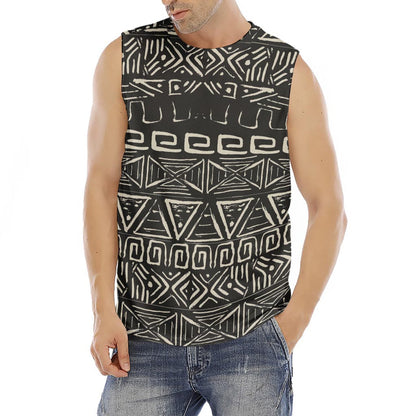 Beige Aztec Pattern Print Men's Fitness Tank Top