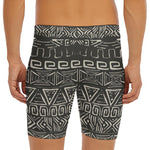 Beige Aztec Pattern Print Men's Long Boxer Briefs