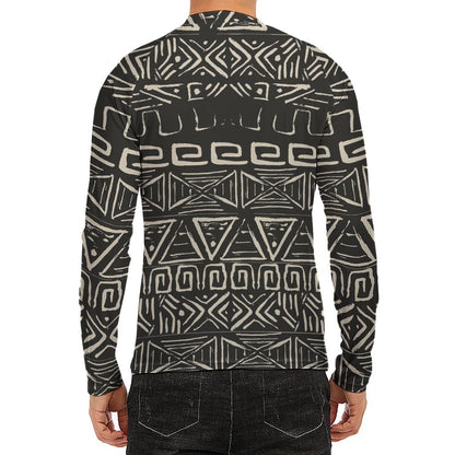 Beige Aztec Pattern Print Men's Long Sleeve Rash Guard