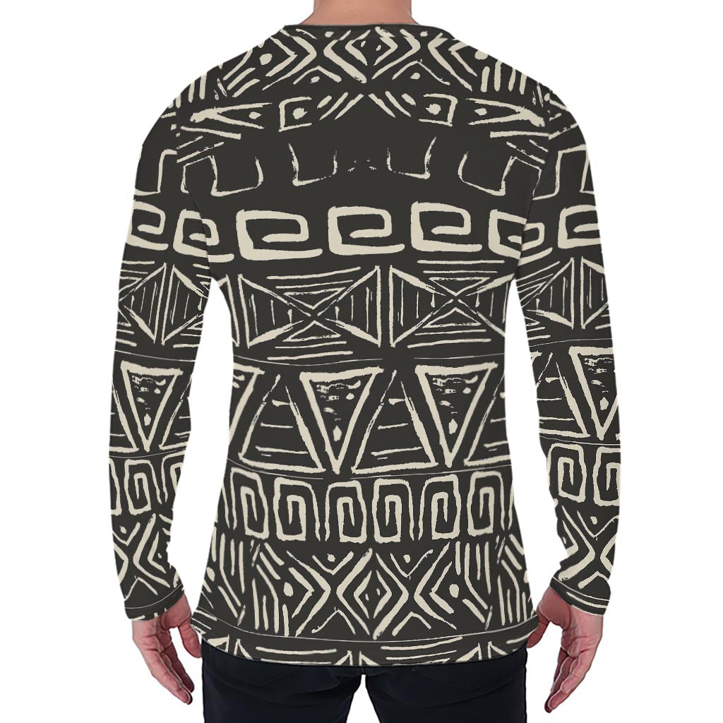 Beige Aztec Pattern Print Men's Long Sleeve T-Shirt