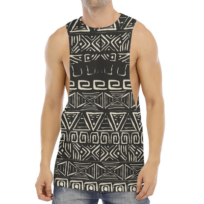 Beige Aztec Pattern Print Men's Muscle Tank Top