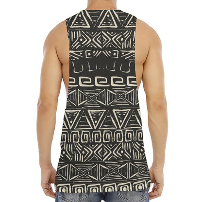 Beige Aztec Pattern Print Men's Muscle Tank Top