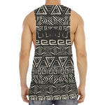 Beige Aztec Pattern Print Men's Muscle Tank Top