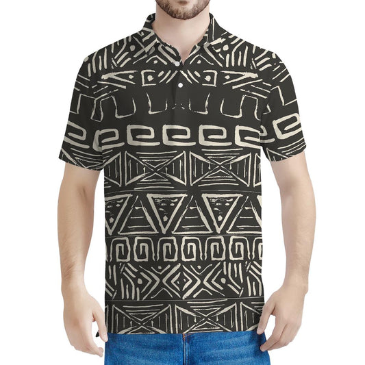 Beige Aztec Pattern Print Men's Polo Shirt