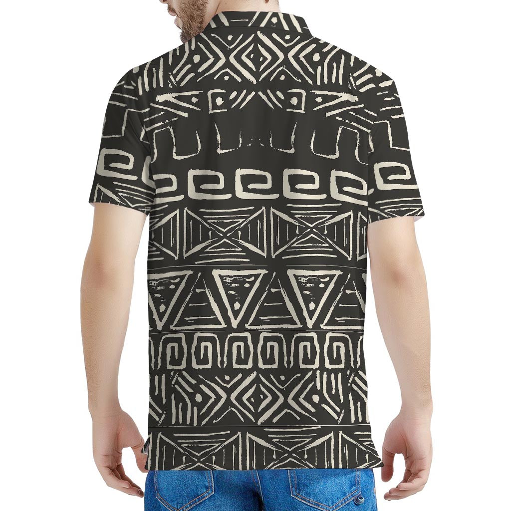 Beige Aztec Pattern Print Men's Polo Shirt