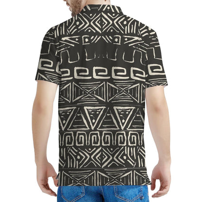 Beige Aztec Pattern Print Men's Polo Shirt
