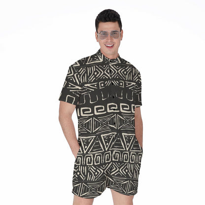 Beige Aztec Pattern Print Men's Rompers