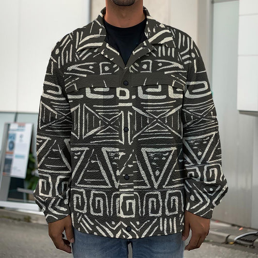 Beige Aztec Pattern Print Men's Shirt Jacket