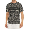 Beige Aztec Pattern Print Men's Short Sleeve Rash Guard