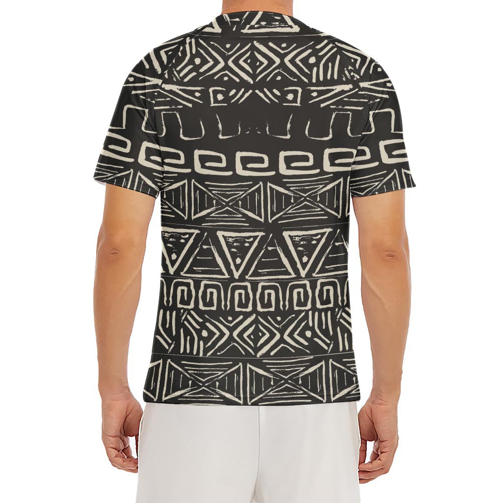 Beige Aztec Pattern Print Men's Short Sleeve Rash Guard