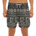 Beige Aztec Pattern Print Men's Split Running Shorts
