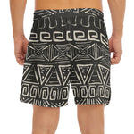 Beige Aztec Pattern Print Men's Split Running Shorts