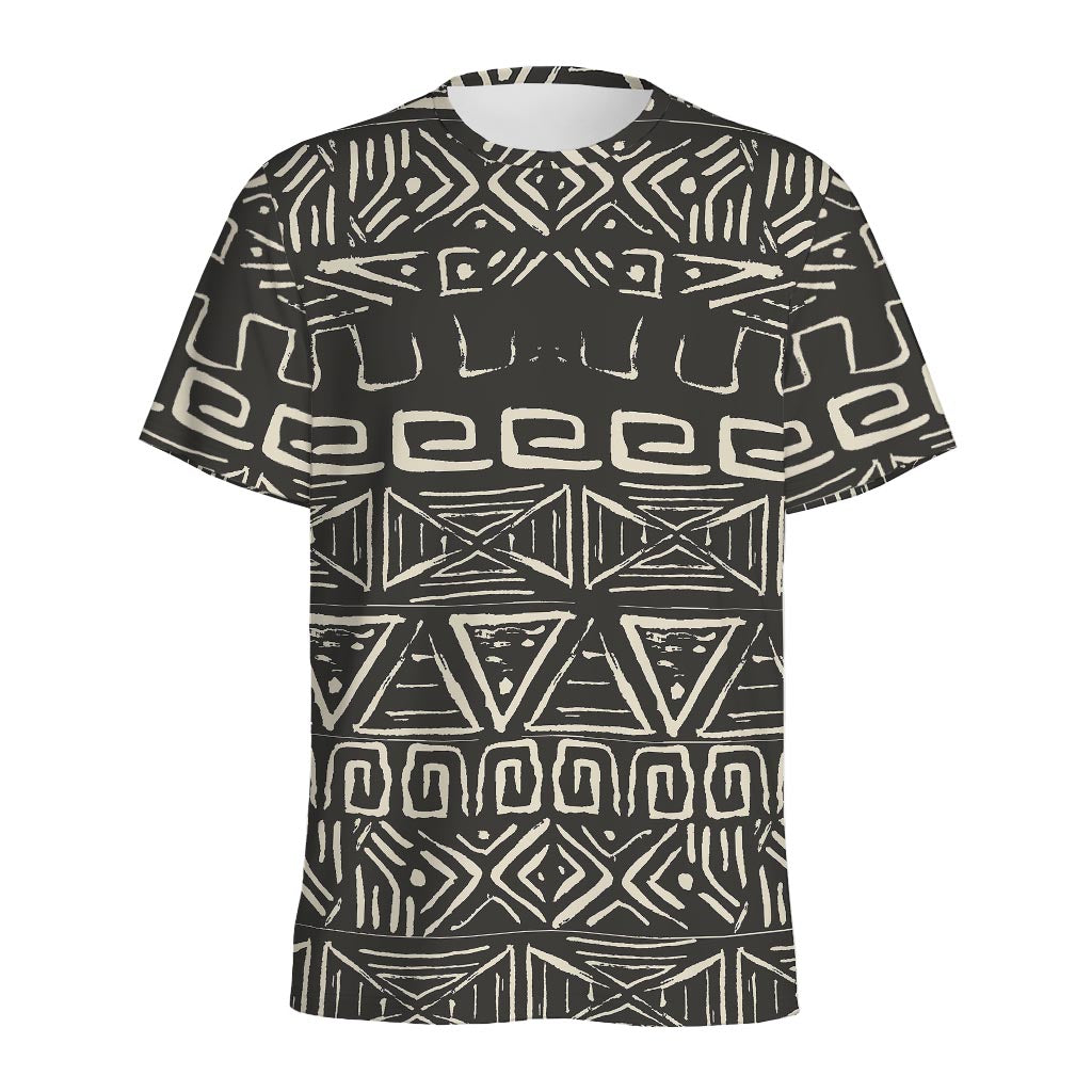 Beige Aztec Pattern Print Men's Sports T-Shirt