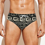 Beige Aztec Pattern Print Men's Swim Briefs