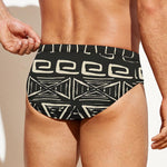 Beige Aztec Pattern Print Men's Swim Briefs