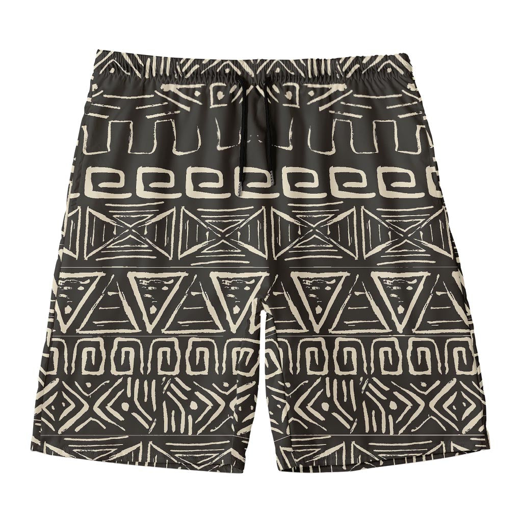 Beige Aztec Pattern Print Men's Swim Trunks