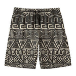 Beige Aztec Pattern Print Men's Swim Trunks